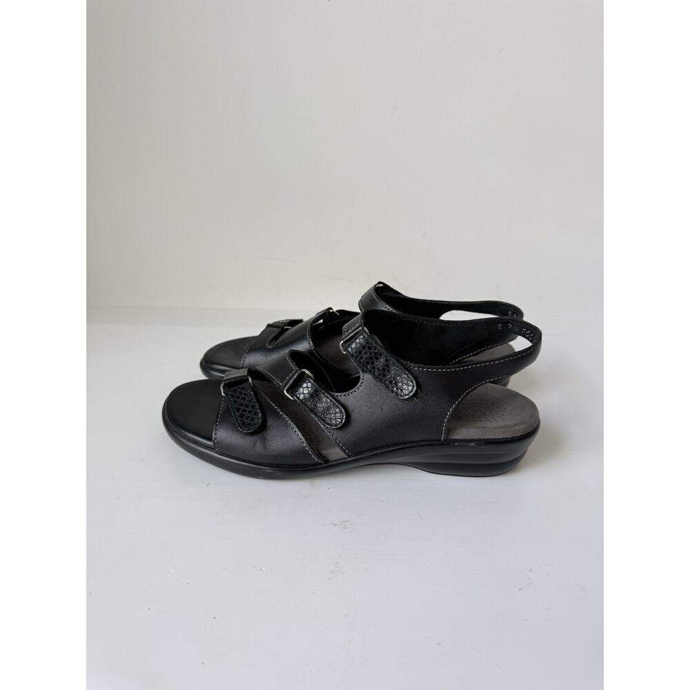 SAS Tabby Sandal Women's Size 8 S NARROW Black Leather Slingback Adjustable